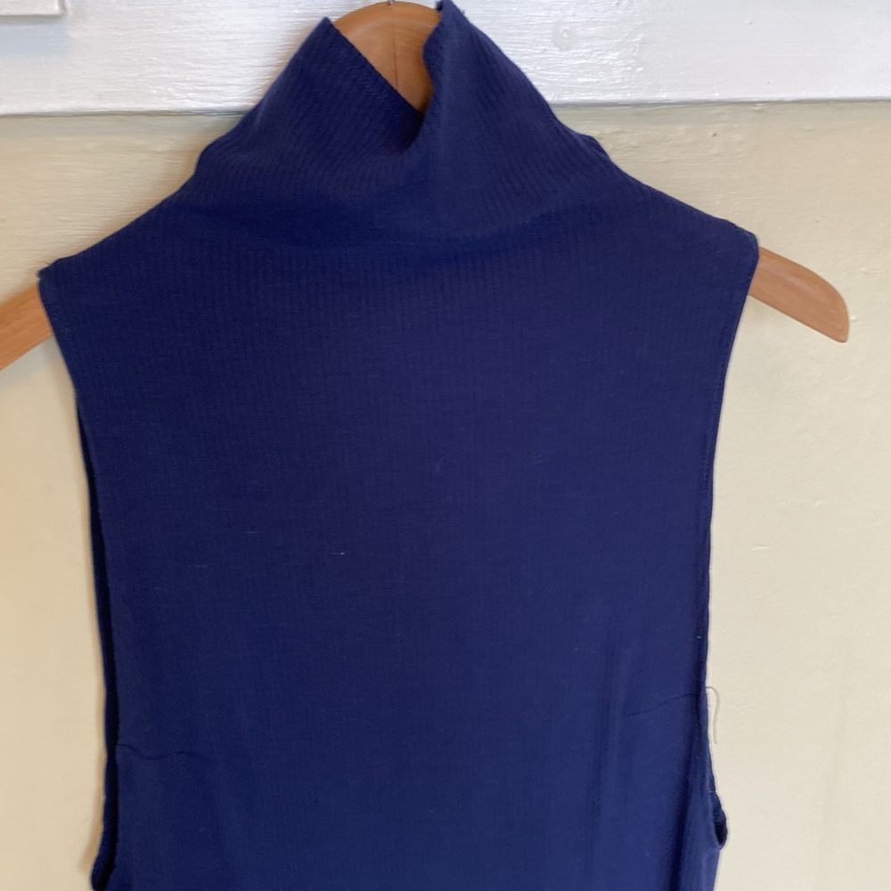 Reformation Cali Navy Ribbed Turtleneck Sleeveless Mini Dress - Picture 4 of 10
